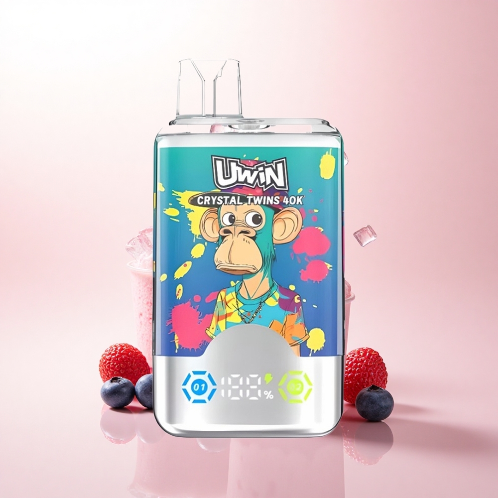 Uwin Crystal Twins 40000 Puffs Blueberry On Ice Summer Peach Ice with Dual Flavor and 850mAh