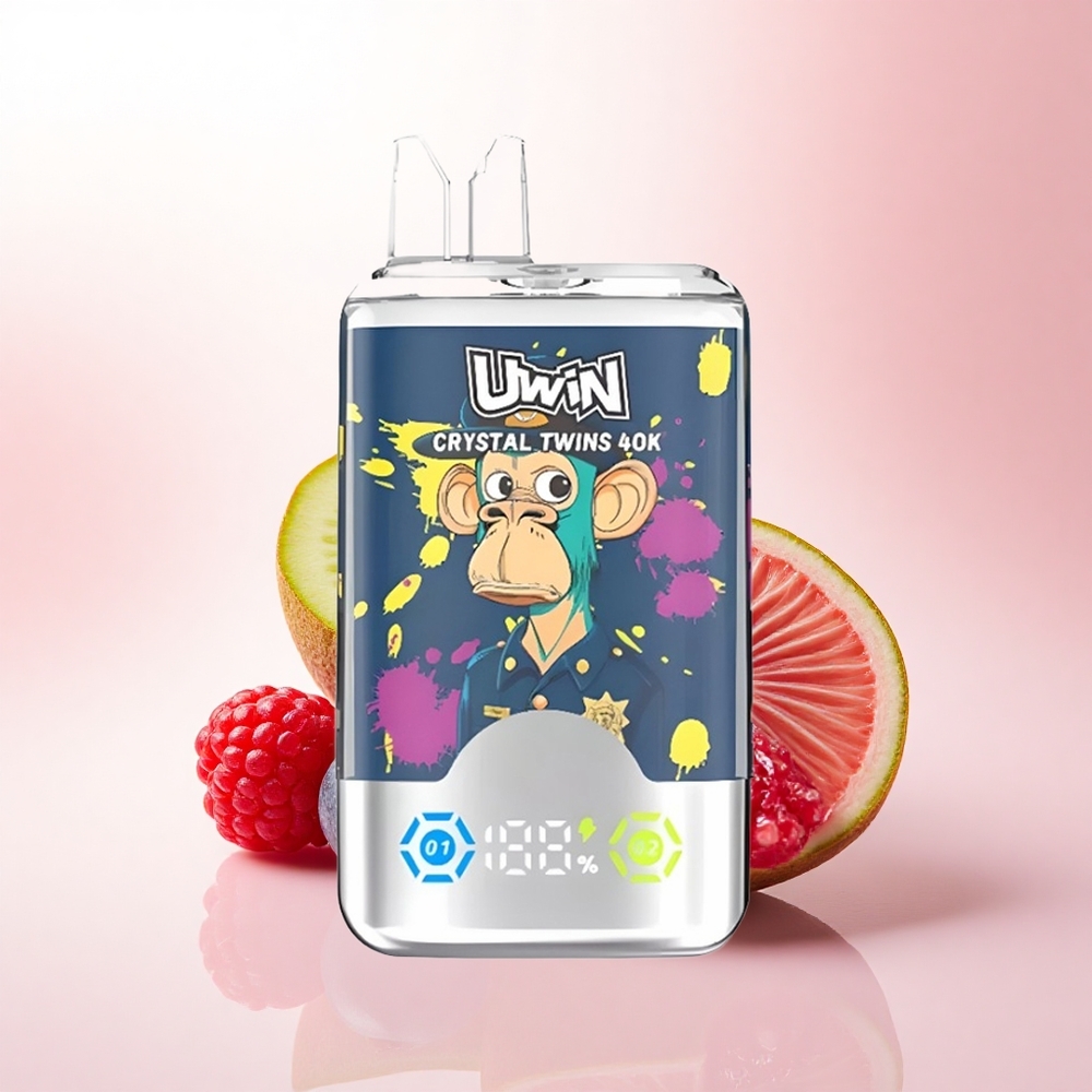 Uwin Crystal Twins 40000 Puffs Kiwi Passion Fruit Guava Blueberry Raspberry Dual Flavor 850mAh