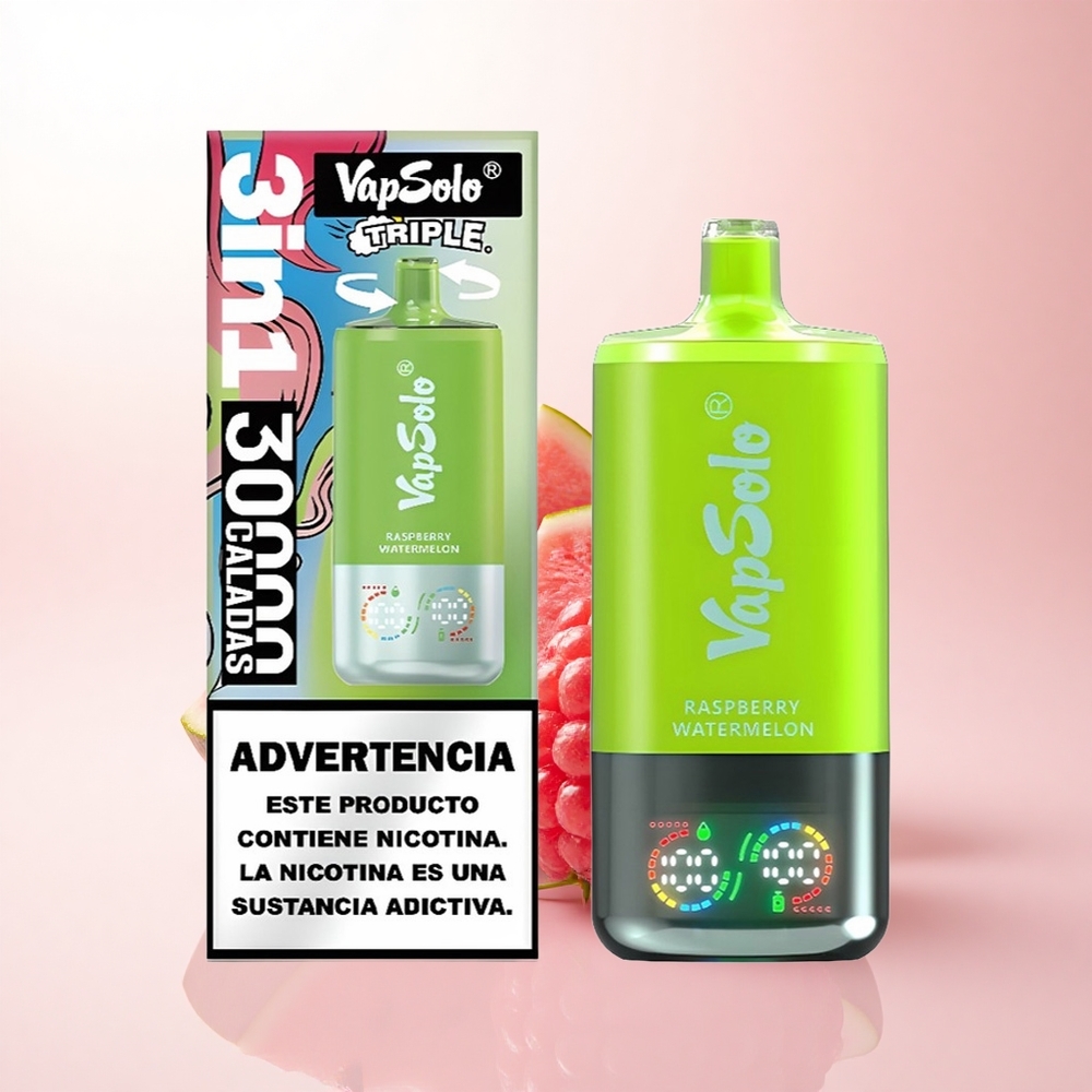 Vapsolo Triple 30000 Puffs Raspberry Watermelon 40ml Type-C 20mg Nicotine