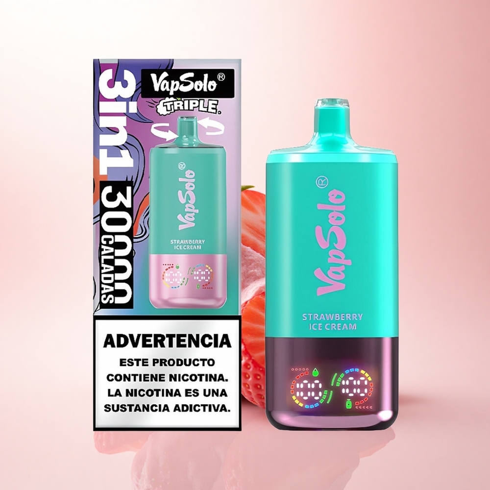 Vapsolo Triple 30000 Puffs Strawberry Ice Cream 40ml 50mg Nicotine Type-C