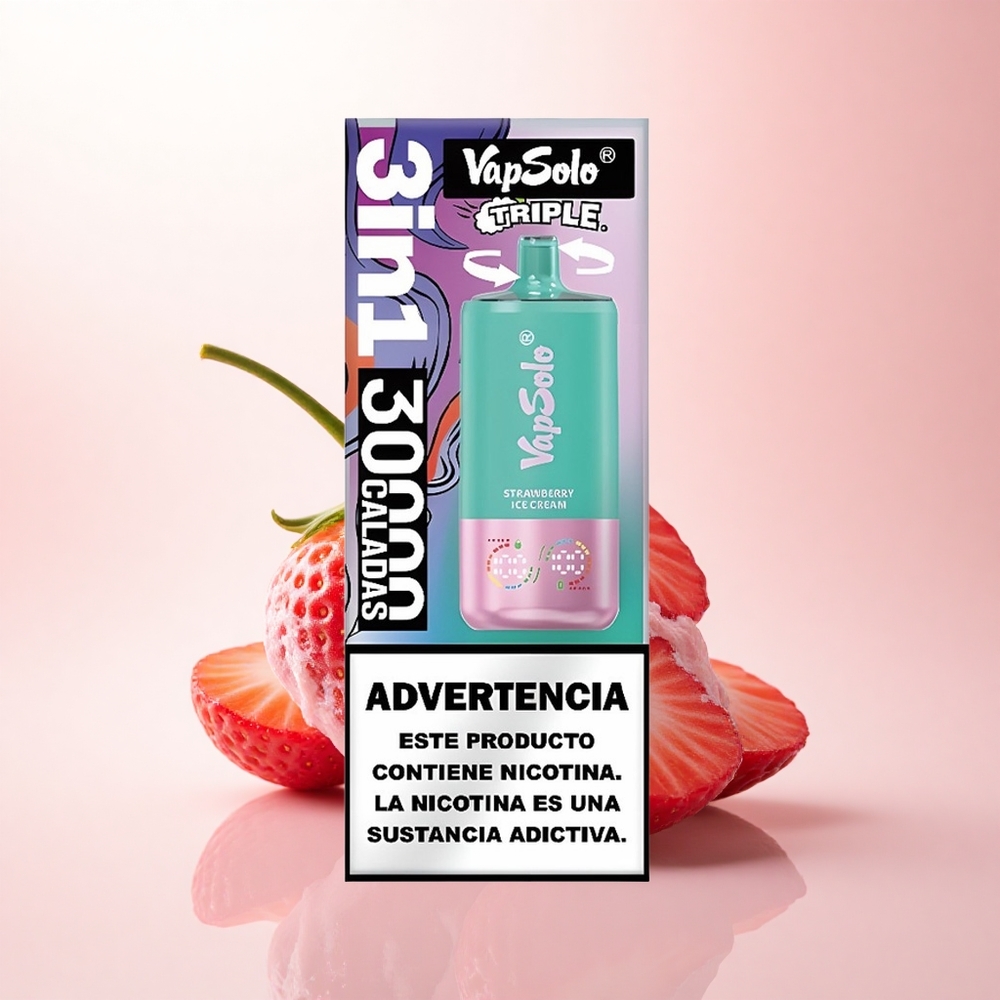 Vapsolo Triple 30000 Puffs Strawberry Ice Cream 40ml 50mg Nicotine Type-C