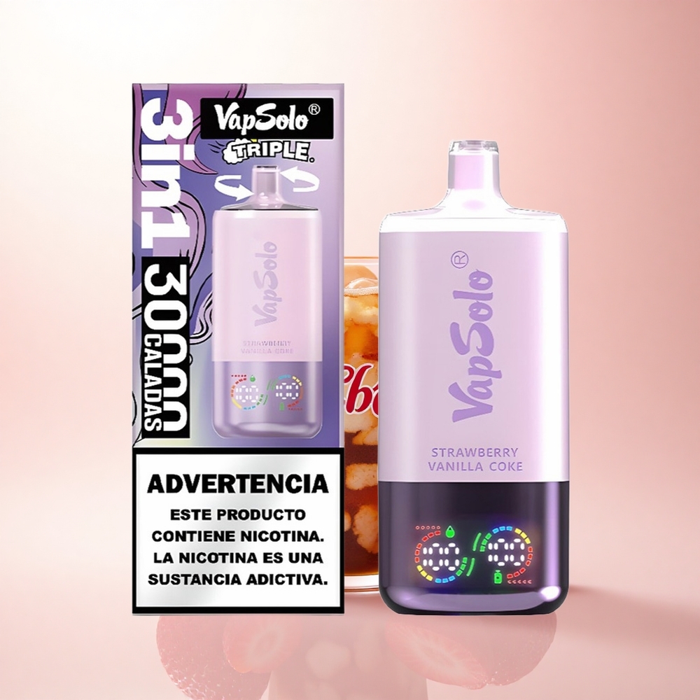 Vapsolo Triple 30000 Puffs Strawberry Vanilla Coke 40ml Type-C Triple Tank Nicotine 20mg/50mg