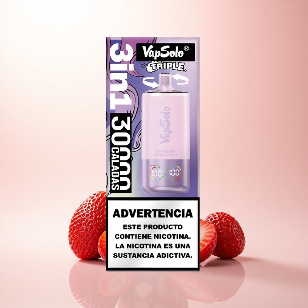 Vapsolo Triple 30000 Puffs Strawberry Vanilla Coke 40ml Type-C Triple Tank Nicotine 20mg/50mg