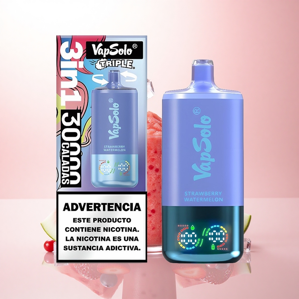 Vapsolo Triple 30000 Puffs Strawberry Watermelon & Blueberry Ice with 40ml E-Liquid and 20mg Nicotine