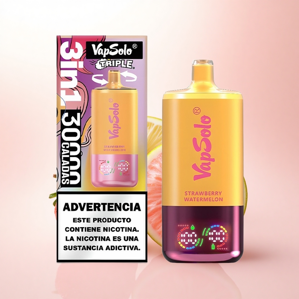 Vapsolo Triple 30000 Puffs Strawberry Watermelon & Lemon Peach with 40ml E-Liquid and 20mg Nicotine