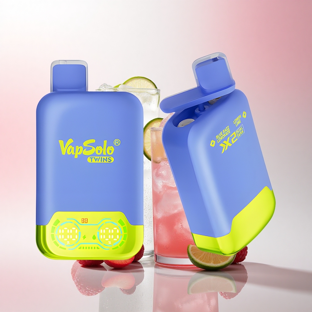 Vapsolo Twins 20000 Puffs Blue Razz Lemonade & Lemon Lime 40ml Double Tank 20mg Nicotine Type-C