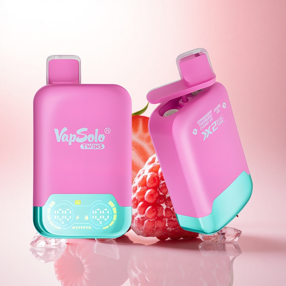 Vapsolo Twins 20000 Puffs Strawberry Raspberry Cherry Ice & Grape Ice 40ml 20mg Nicotine Type-C
