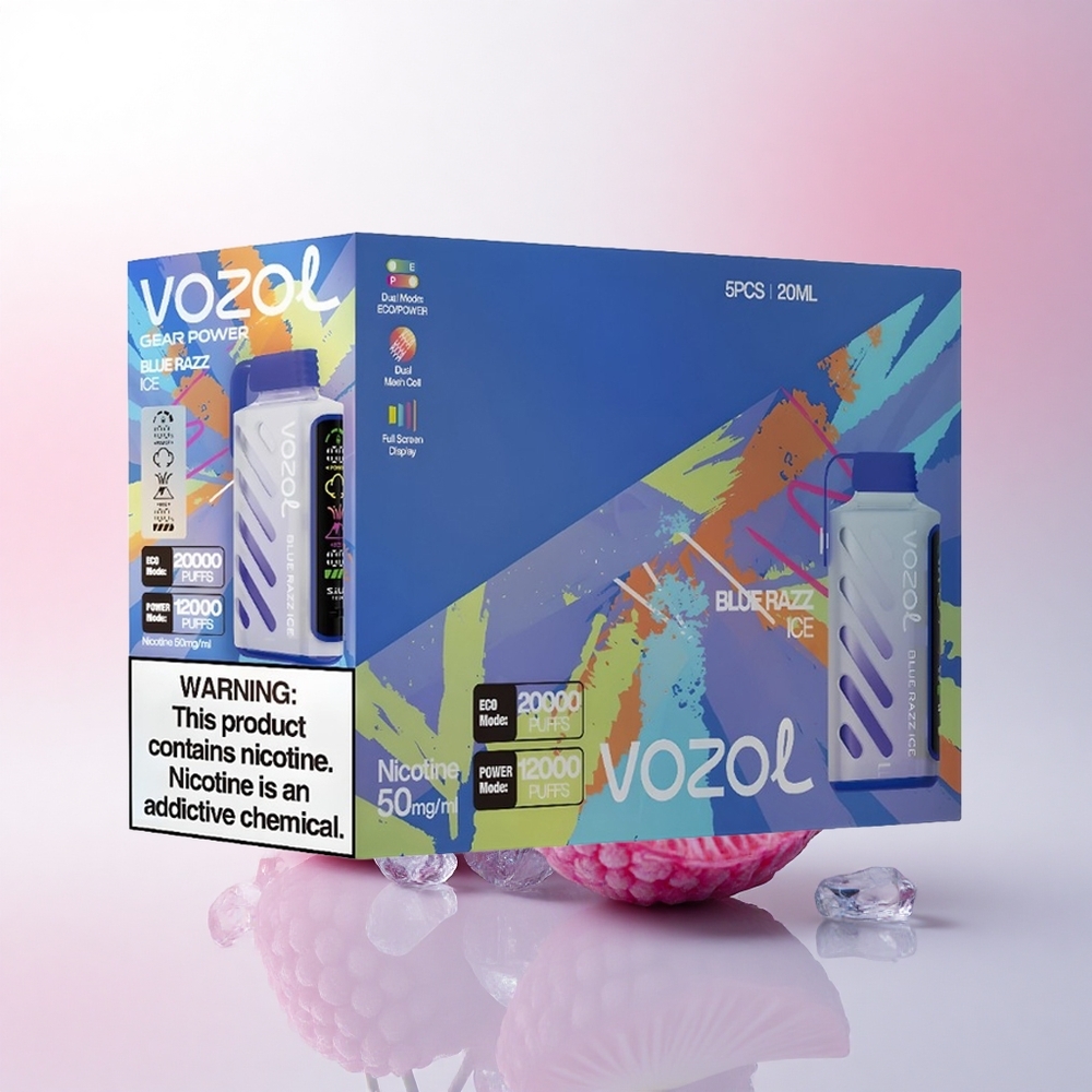 VOZOL Gear Power 20000 Puffs Blue Razz Ice with Dual Mesh Coil & 20mL Liquid