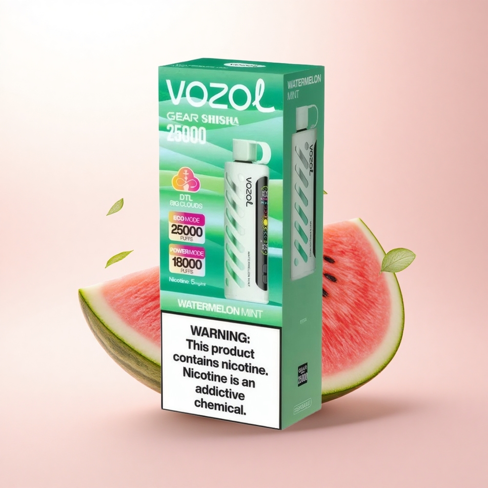 VOZOL Gear Shisha 25000 Puffs Watermelon Mint Dual Mesh 5mg Nicotine
